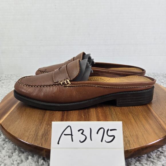 G.H. Bass & Co Weejuns Peggy Brown Leather Casual Penny Slide Mule Womens 7.5 M - Picture 1 of 12